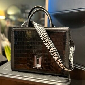 Karl Lagerfeld Simone Real Cow and Crocodile Leather Top Handle Satchel Bag $348